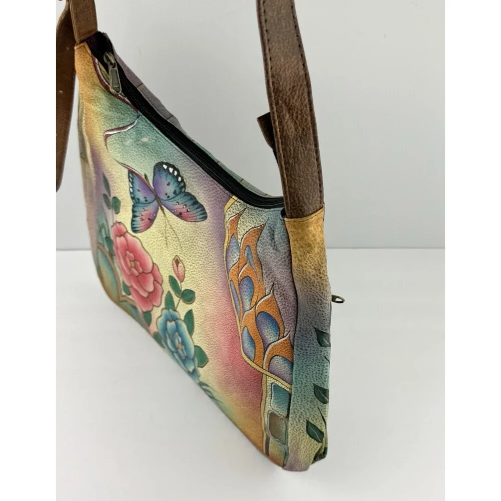 Anuschka Leather Handpainted Butterfly Floral Purse Handbag/Wristlet/Wallet NEW